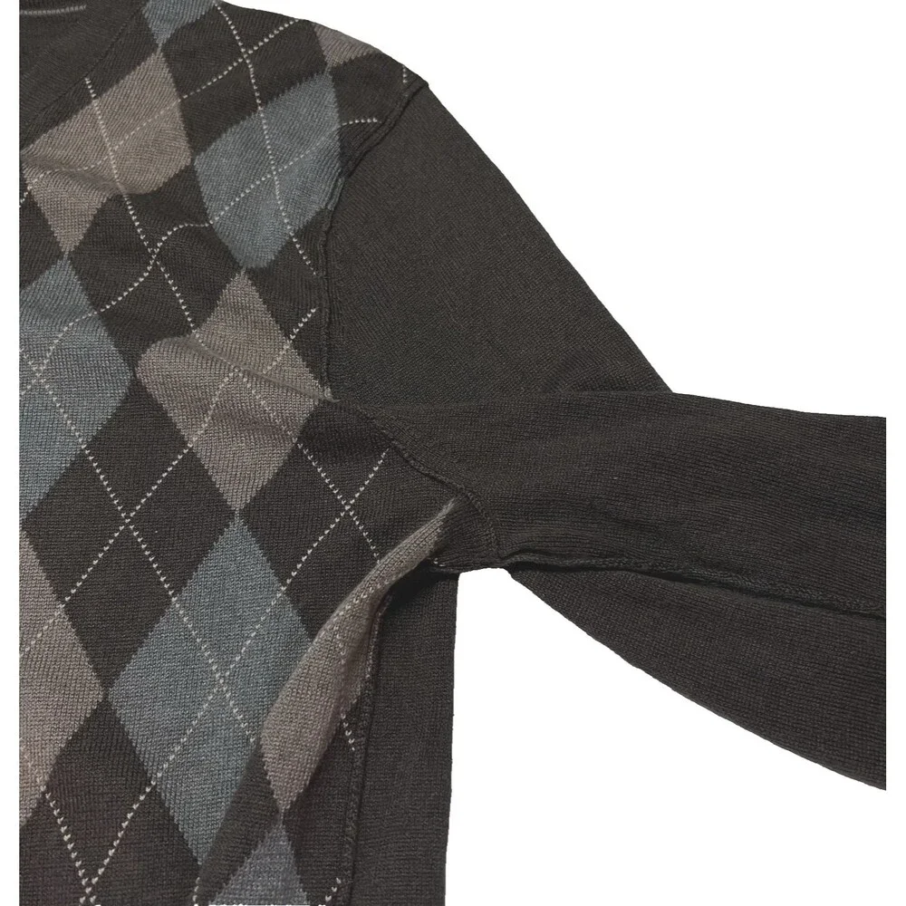 BANANA REPUBLIC Mens Silk Cashmere Diamond Argyle Vneck Sweater Small Brown Blue